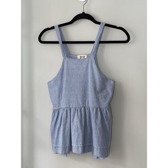 PPLA Womens Peplum Tank Top S Blue White Stripe Open Sides Festival Boho Beachy - Picture 1 of 10